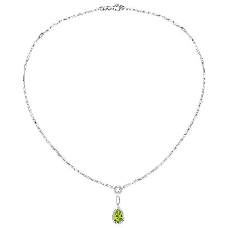 Sterling Silver Peridot & Lab-Created White Sapphire Pendant Necklace, Womens Product Image