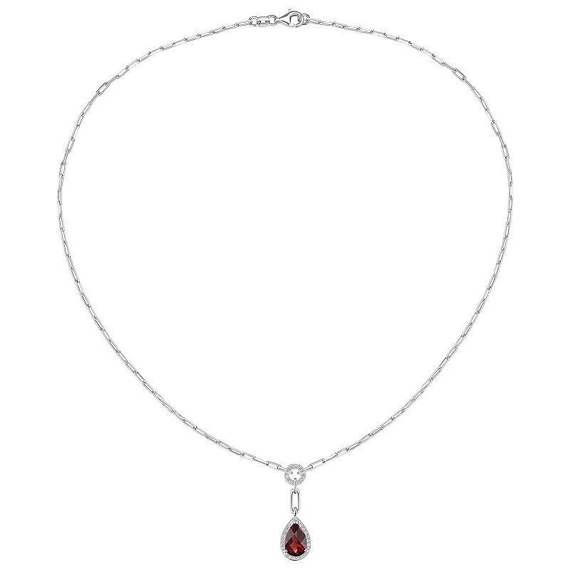 Sterling Silver Garnet & Lab-Created White Sapphire Pendant Necklace, Womens Product Image