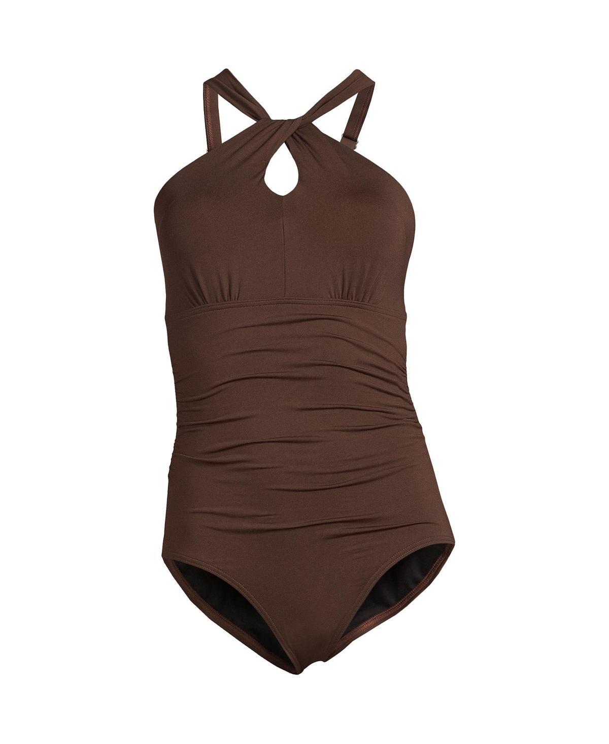 Lands End Plus Size High Neck to One Shoulder Multi Way One Piece Swimsuit Product Image