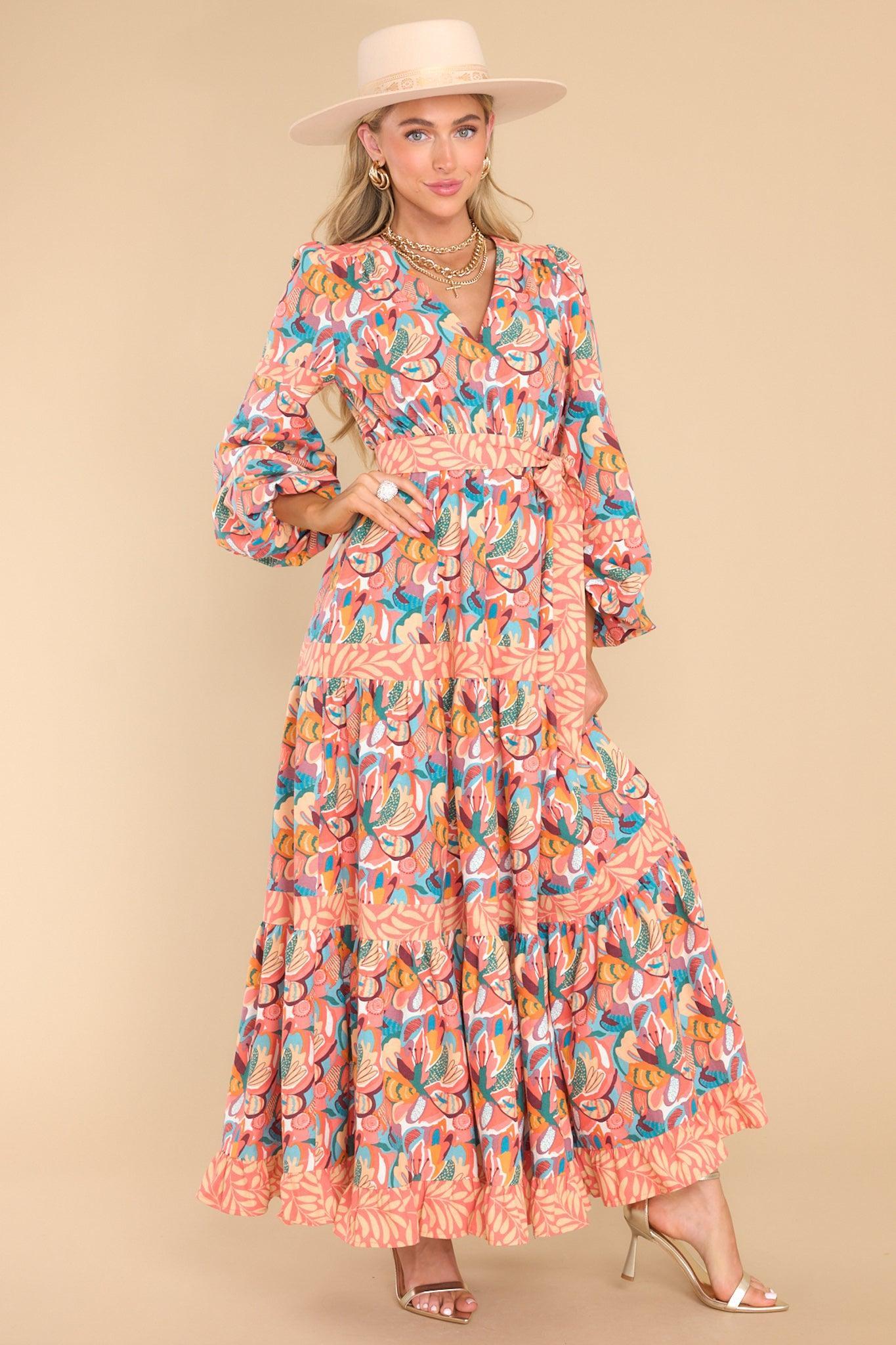 Aura Just Follow Me Coral Floral Print Maxi Dress Product Image