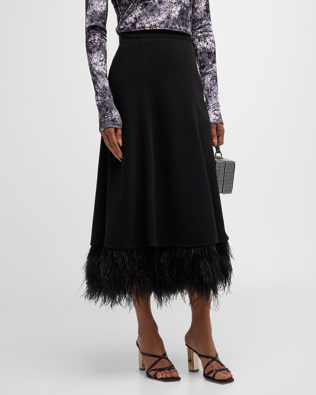 Ryleigh Feather-Hem Crepe Midi Skirt product image