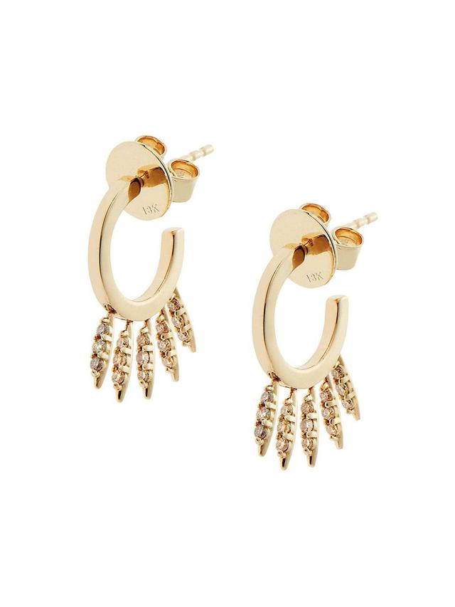 Womens Grass 18K Yellow Gold & Light Brown Diamond Grass Fringe Hoop Earrings Product Image