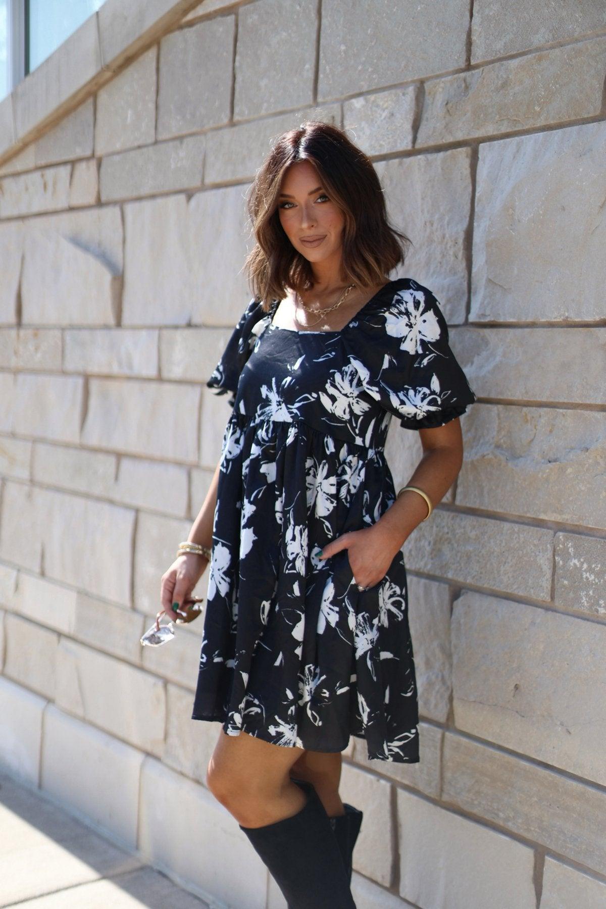 Stacey Black Floral Mini Dress Product Image