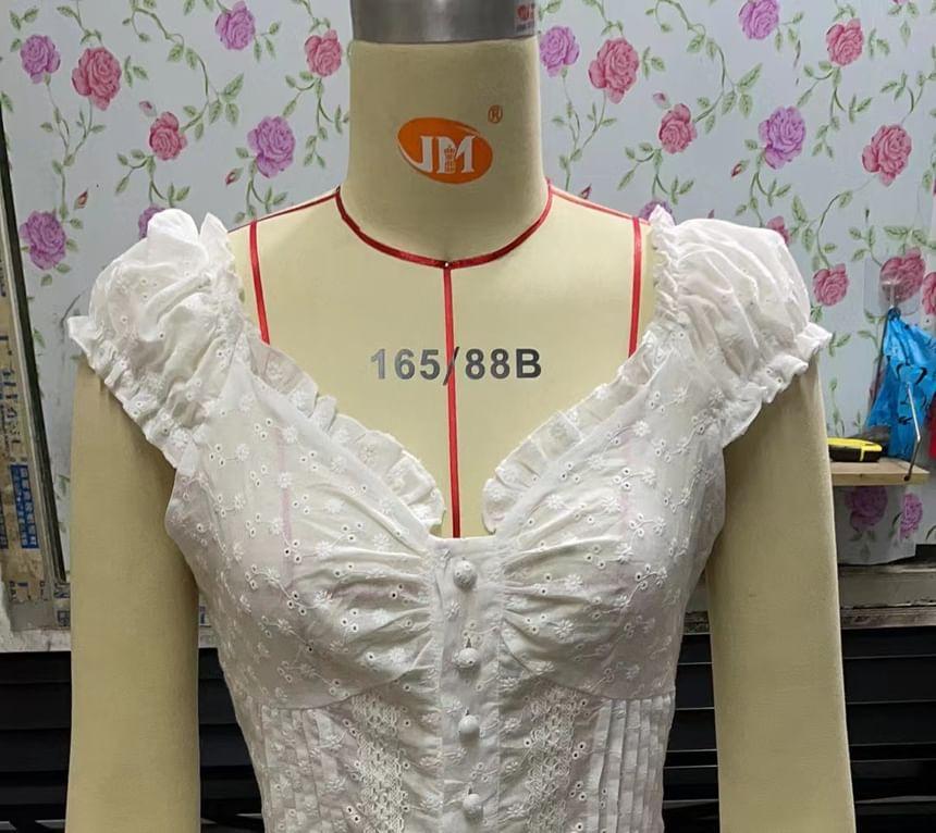 Frill Trim Eyelet Lace Blouse Product Image