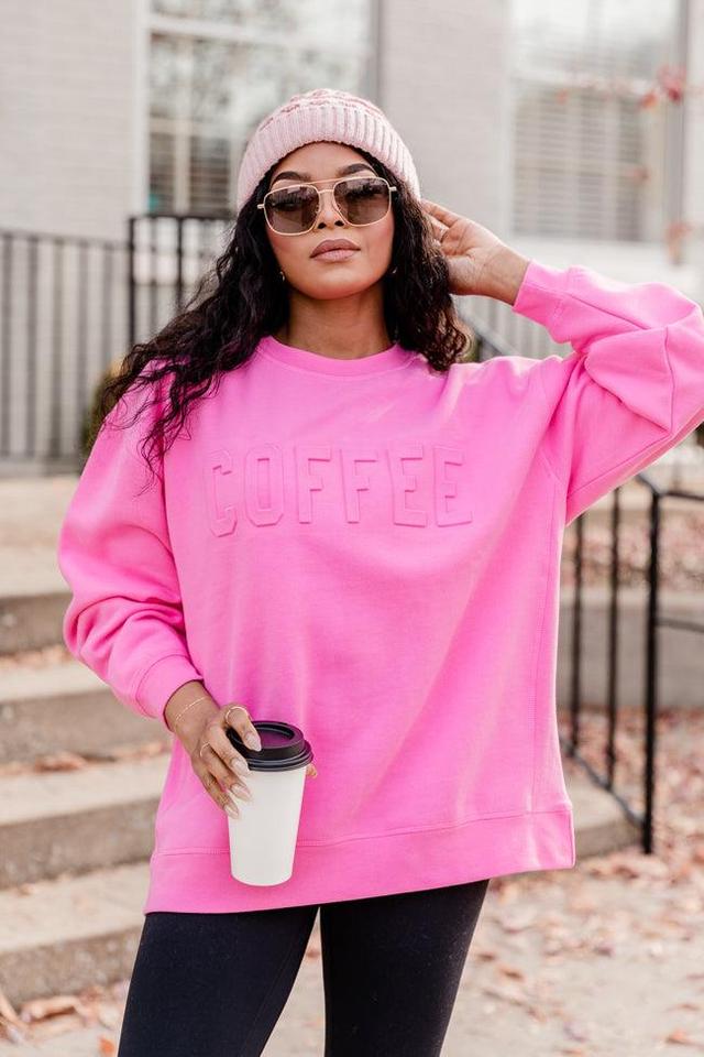 Coffee Embossed Power Pink Graphic Sweatshirt Product Image