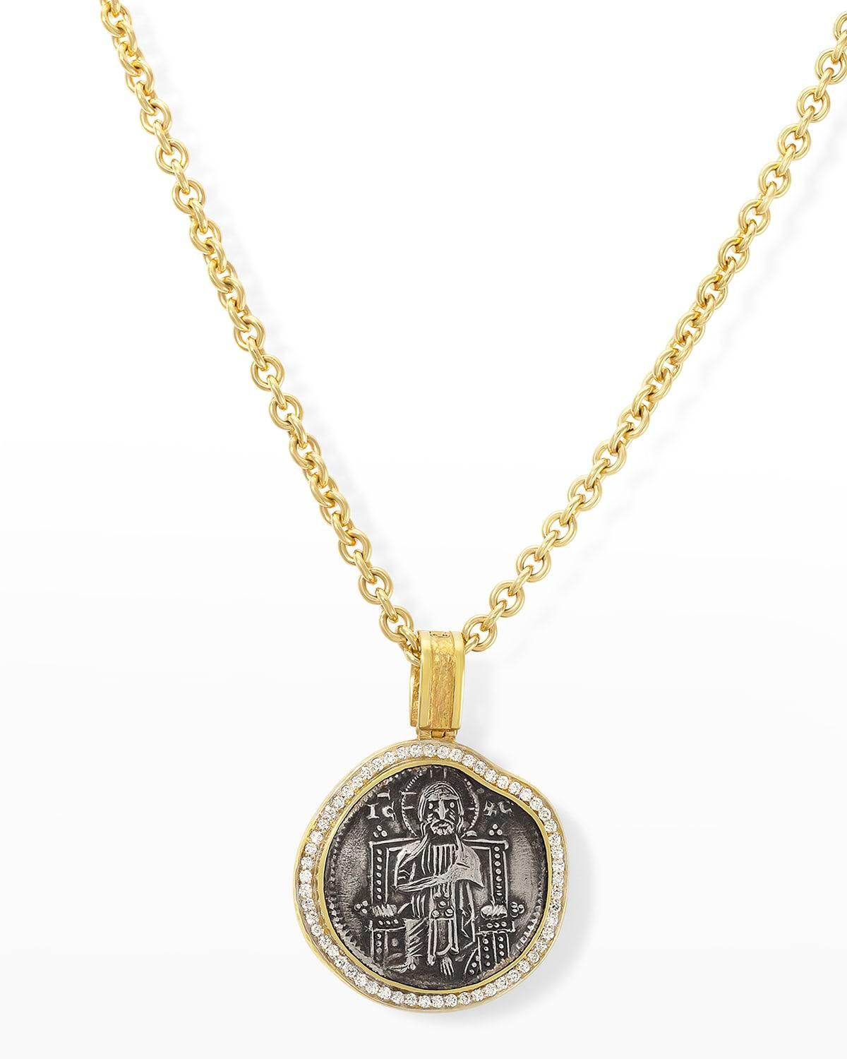 Mens 18K Reversible Diamond Venetian Christ Coin Pendant Product Image