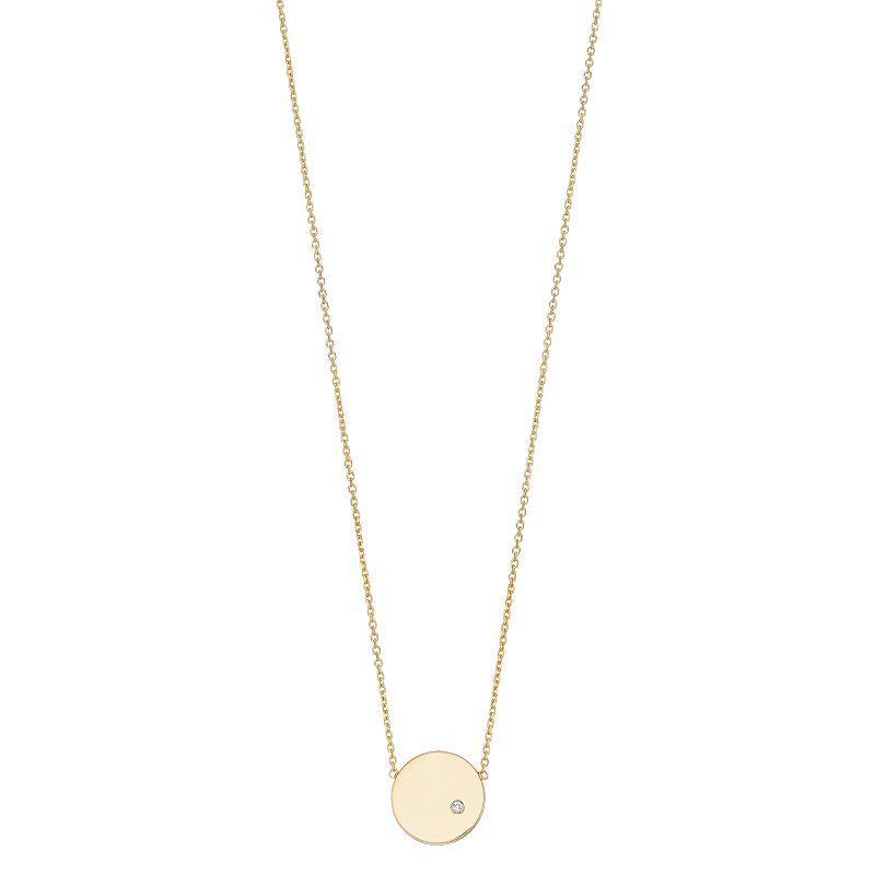 14K Gold Round Disk Diamond Accent Pendant Necklace, Womens Yellow Product Image