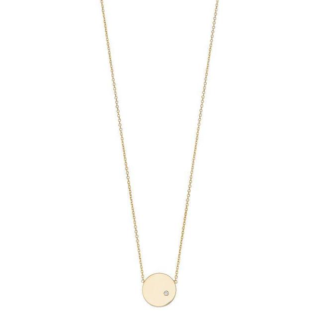 14K Gold Round Disk Diamond Accent Pendant Necklace, Womens Yellow Product Image