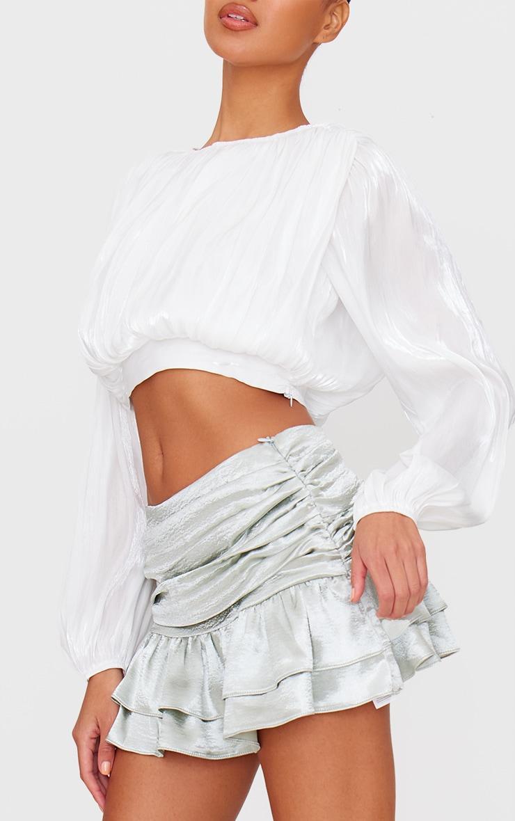 Silver Satin Frilly Hem Drop Waist Mini Skirt Product Image