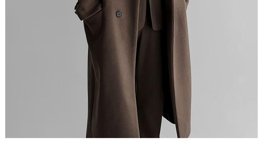 Lapel Neck Plain Double Breasted Long Coat Product Image