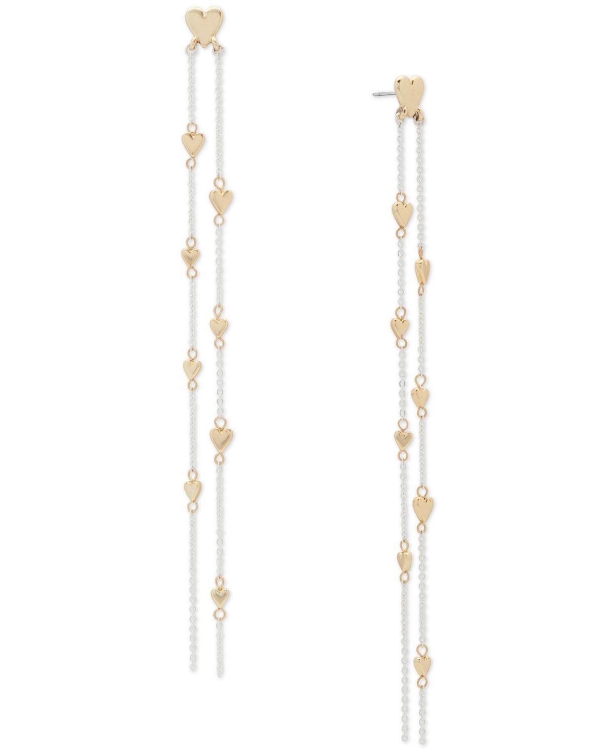 Lucky Brand Two Tone Heart Chain Strand Earrings Product Image