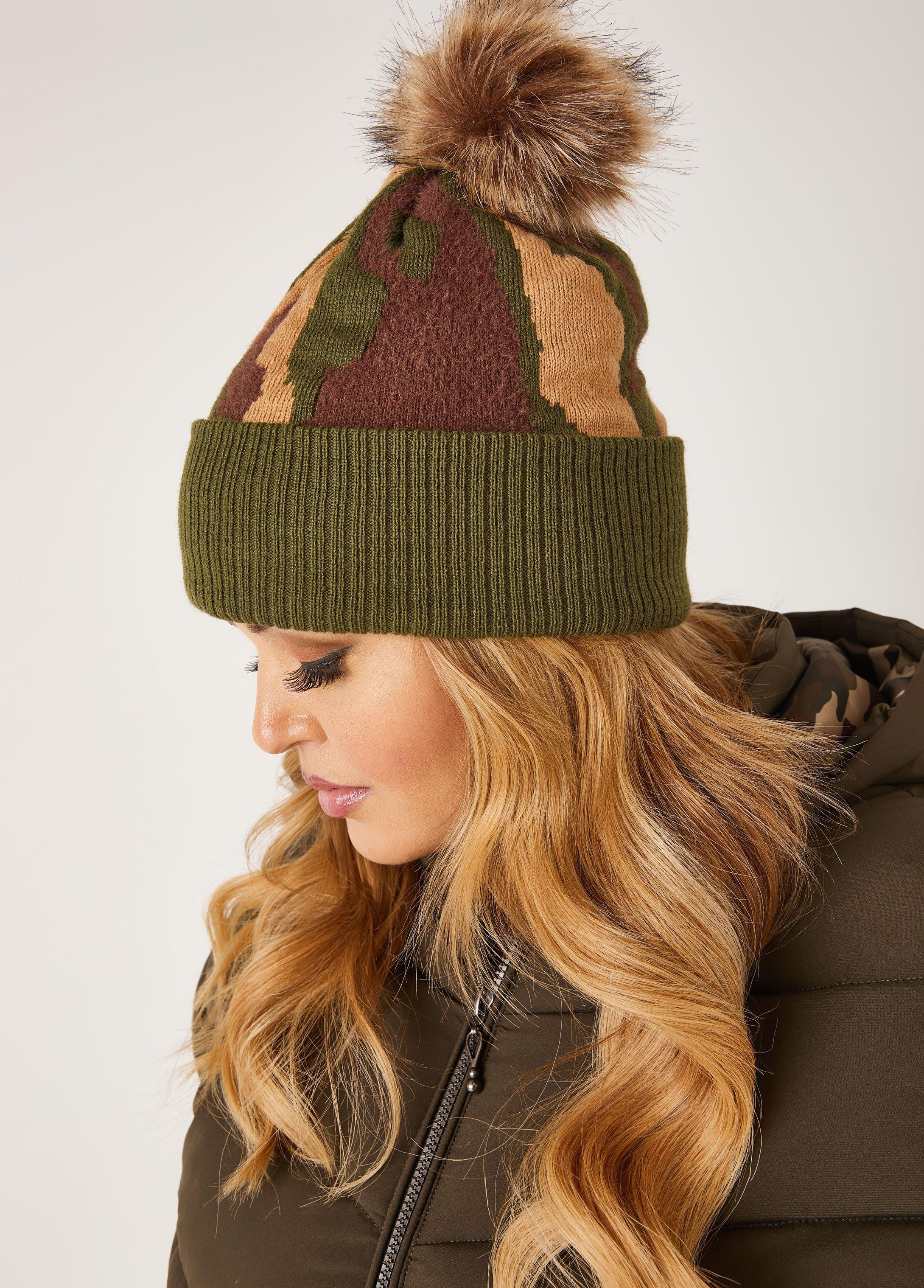 Camo Faux Fur Pom Pom Beanie Product Image