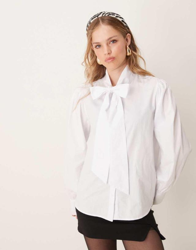 ASOS DESIGN poplin oversized bow shirt in white Product Image