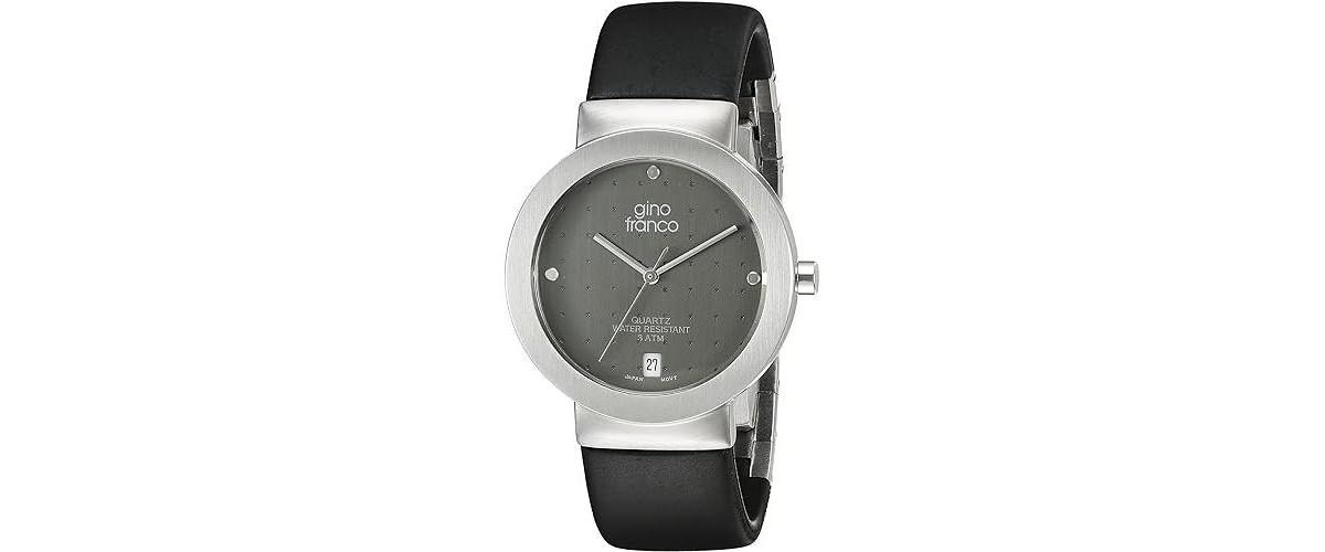 Gino Franco Mens Round Stainless Steel Case and Rubber Strap Watch Product Image