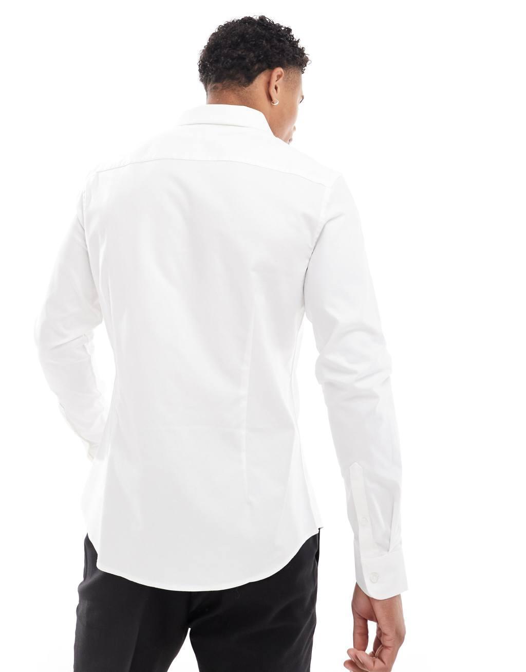 ASOS DESIGN easy iron slim shirt with cutaway collar in white Product Image