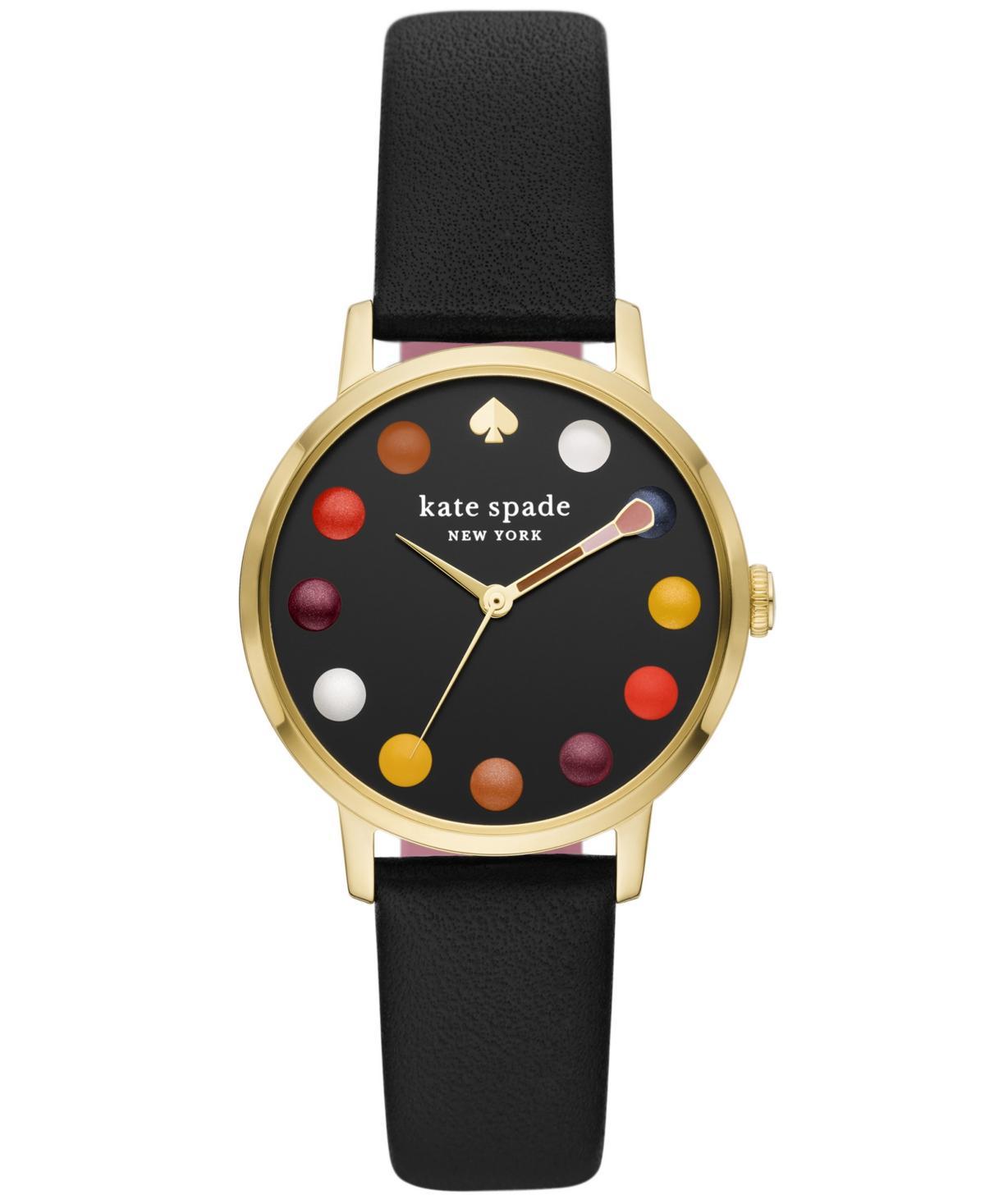 kate spade new york Womens Metro Makeup Three-Hand Black Leather Strap Watch Product Image