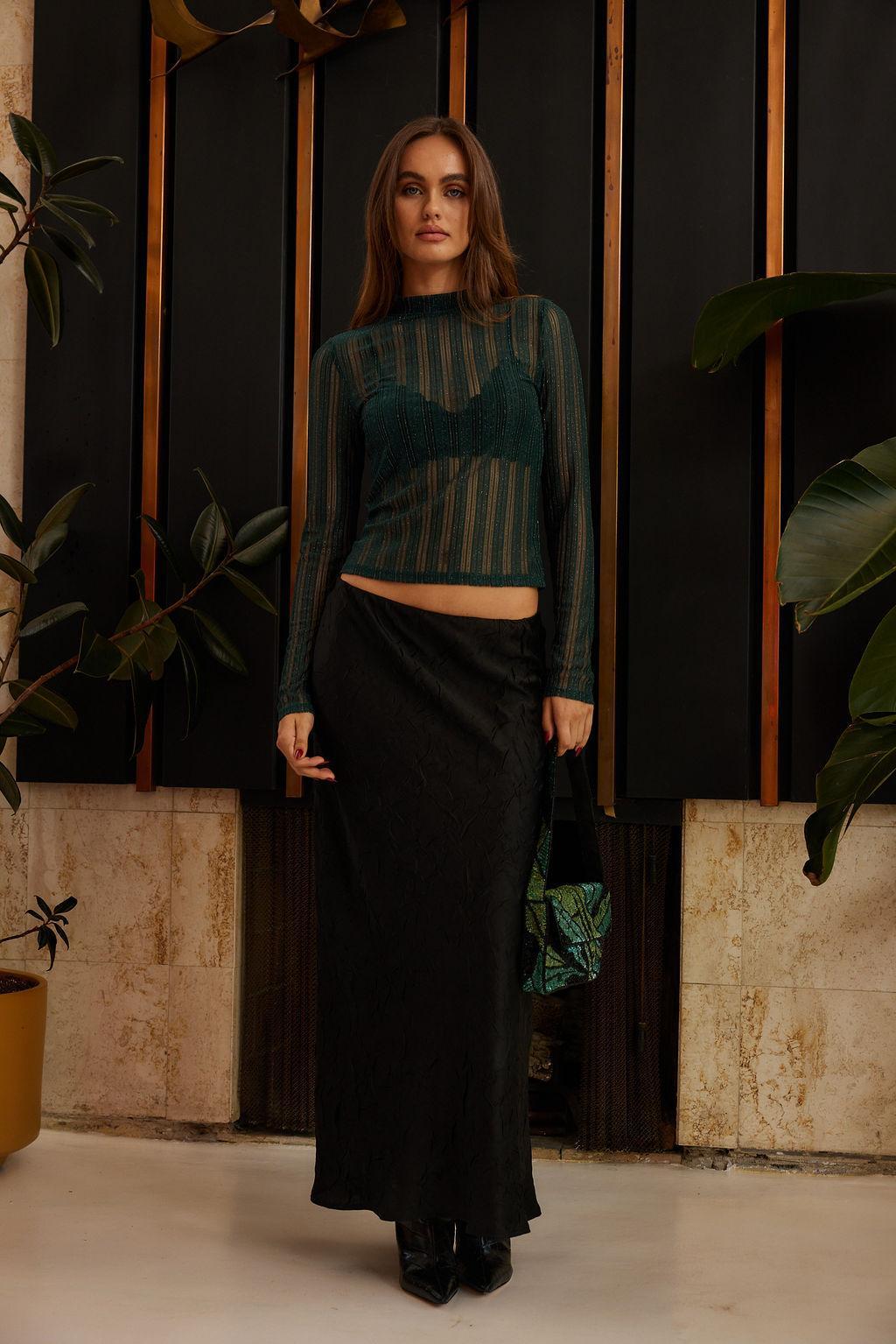 Claire Emerald Mesh Long Sleeve Top Product Image