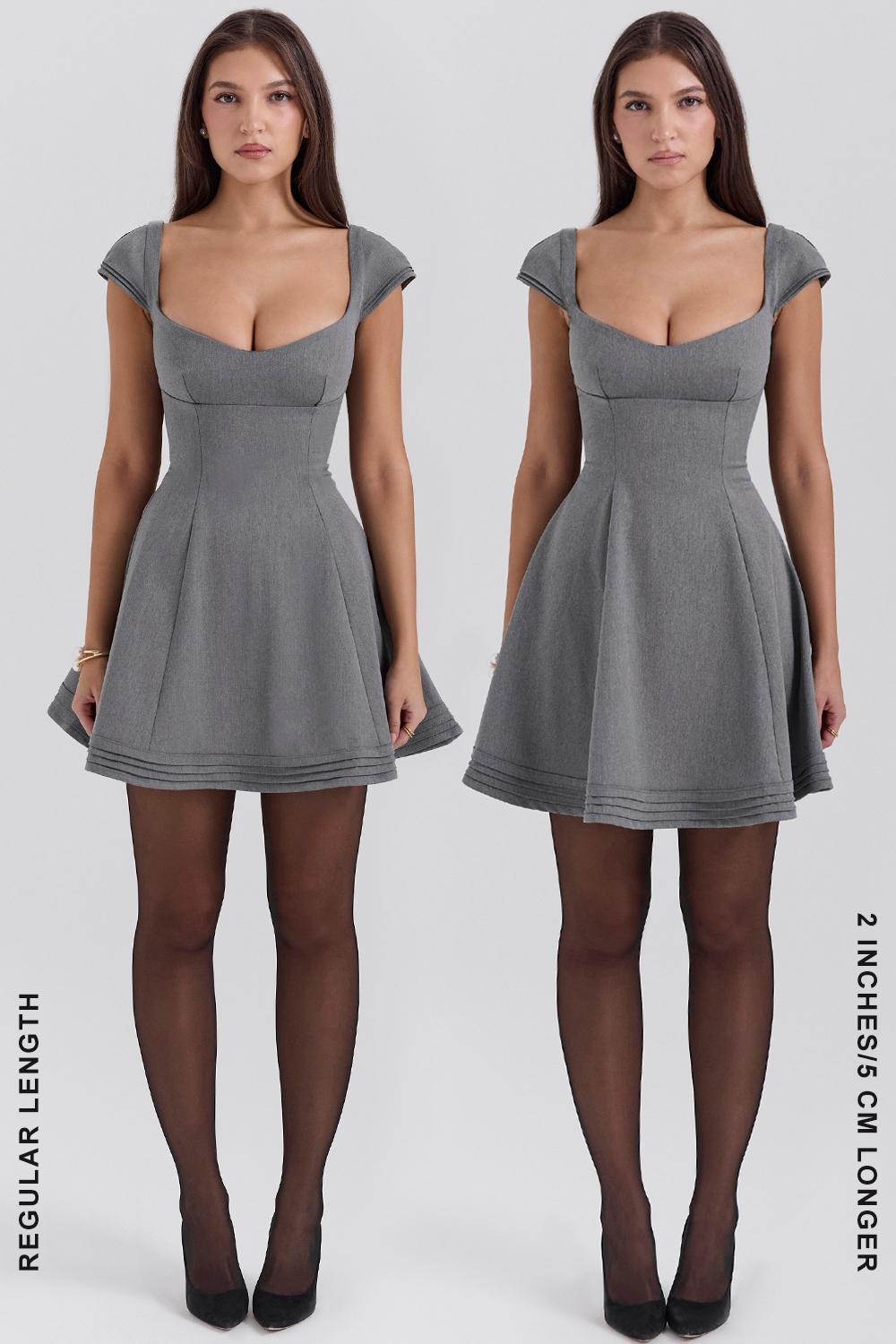 Cheri French Grey Fitted Mini Dress with Voluminous Skirt Product Image