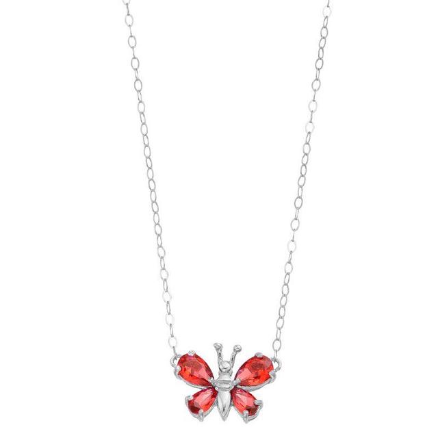 Aleure Precioso Sterling Silver Lab-Created Gemstone Butterfly Necklace, Womens Sterling Silver Blue Product Image