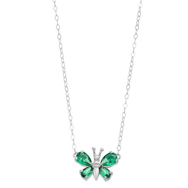 Aleure Precioso Sterling Silver Lab-Created Gemstone Butterfly Necklace, Womens Green Product Image