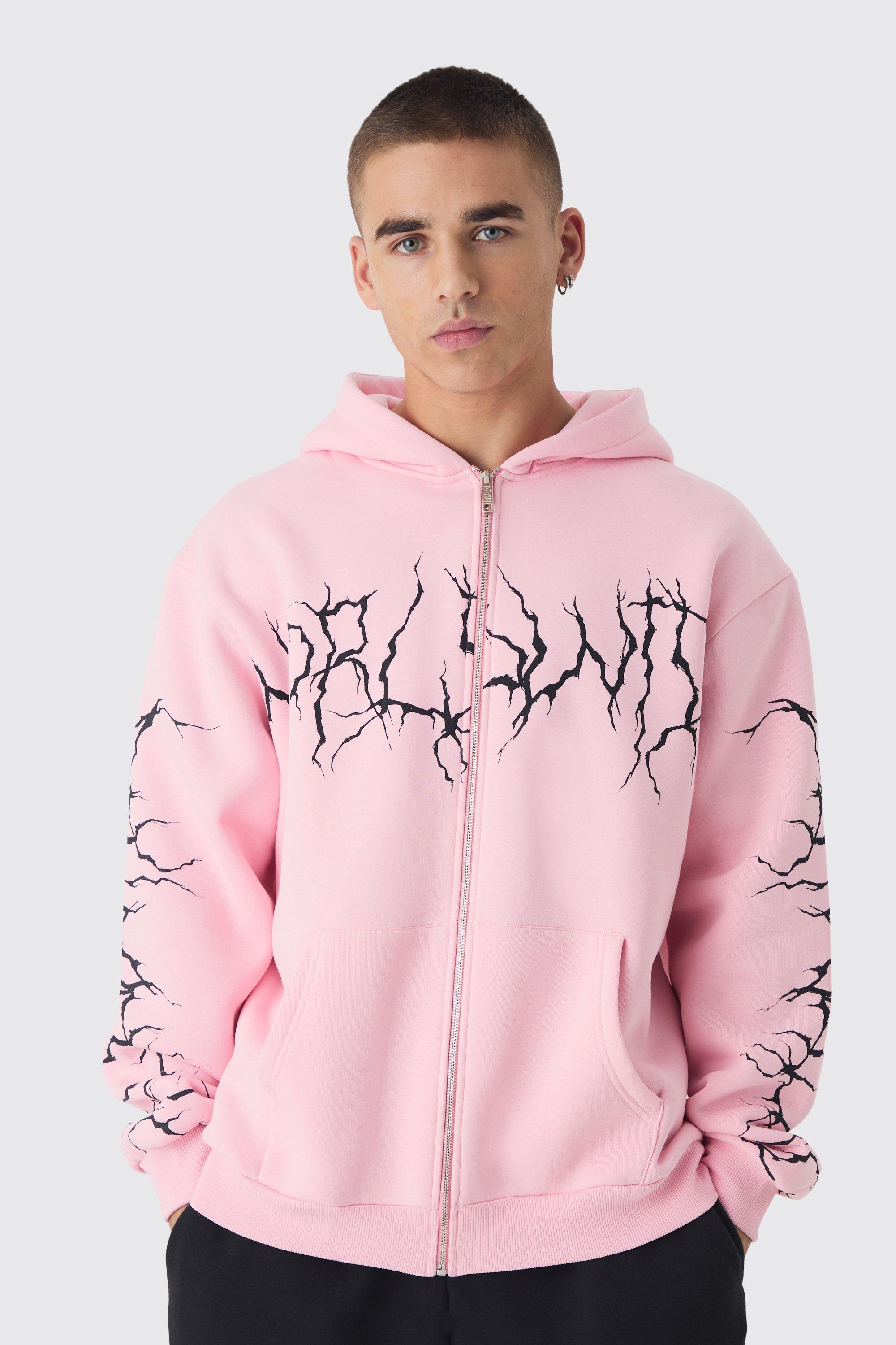 Oversized Graffiti Zip Through Hoodie | boohooMAN USA Product Image