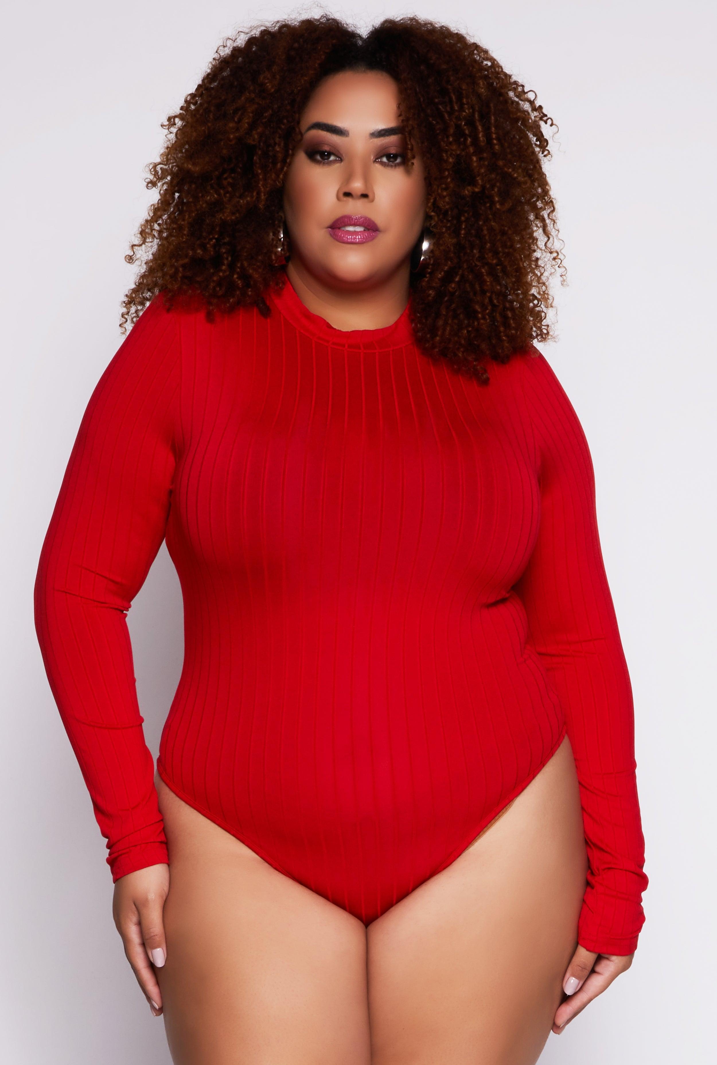 Womens Plus Size Daisy Long Sleeve Mock Neck Bodysuit Product Image