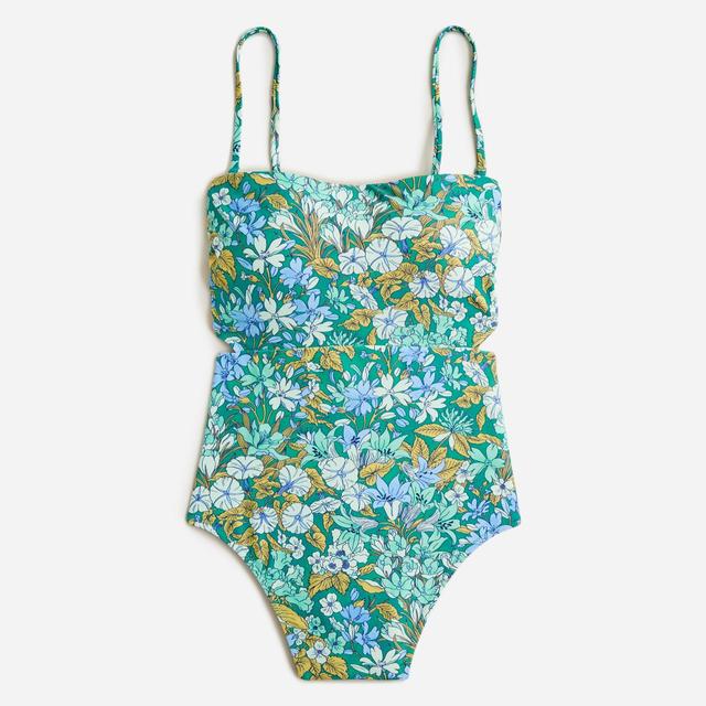 Cutout one-piece swimsuit in aqua blooms Product Image