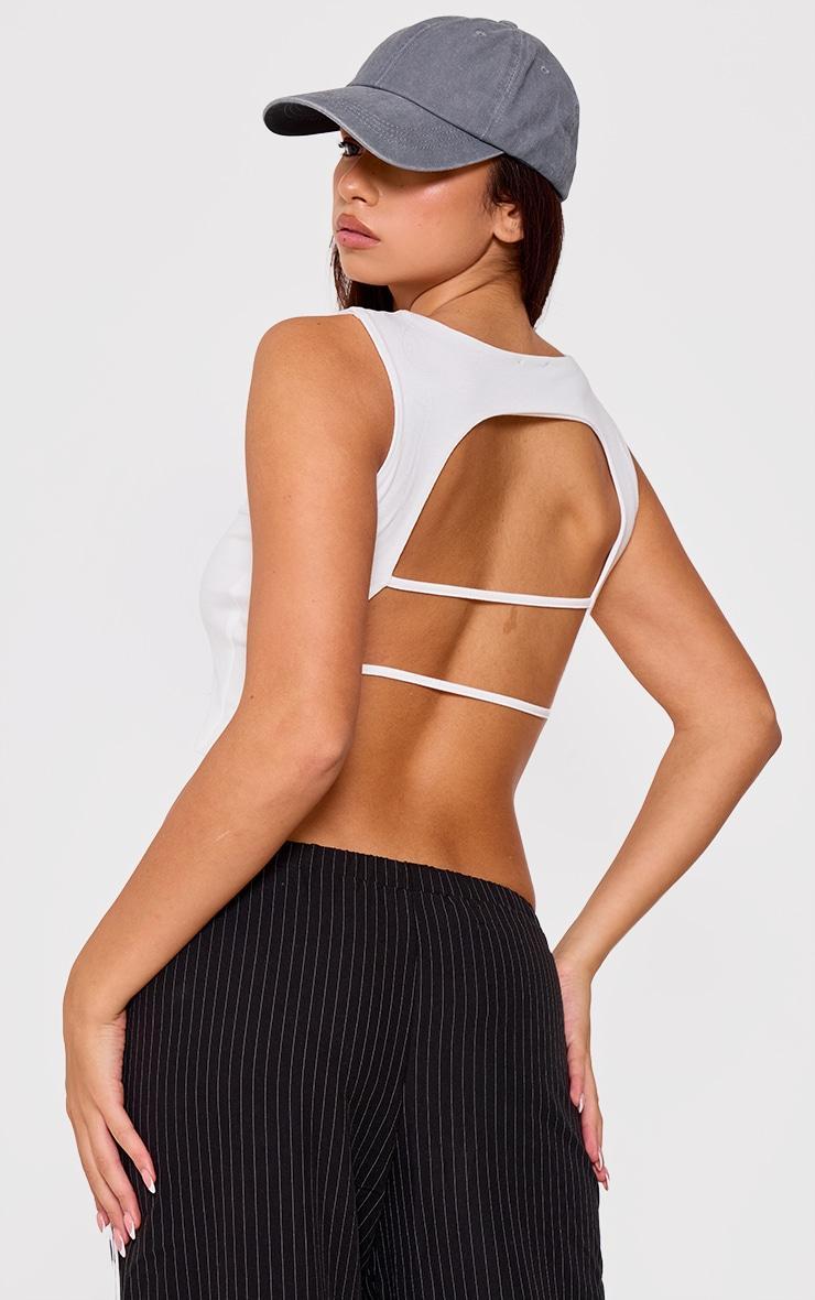 White Contour Jersey Strappy Back Detail Crop Top Product Image