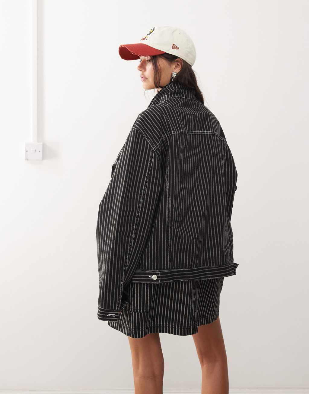 COLLUSION denim trucker jacket in black stripe Product Image