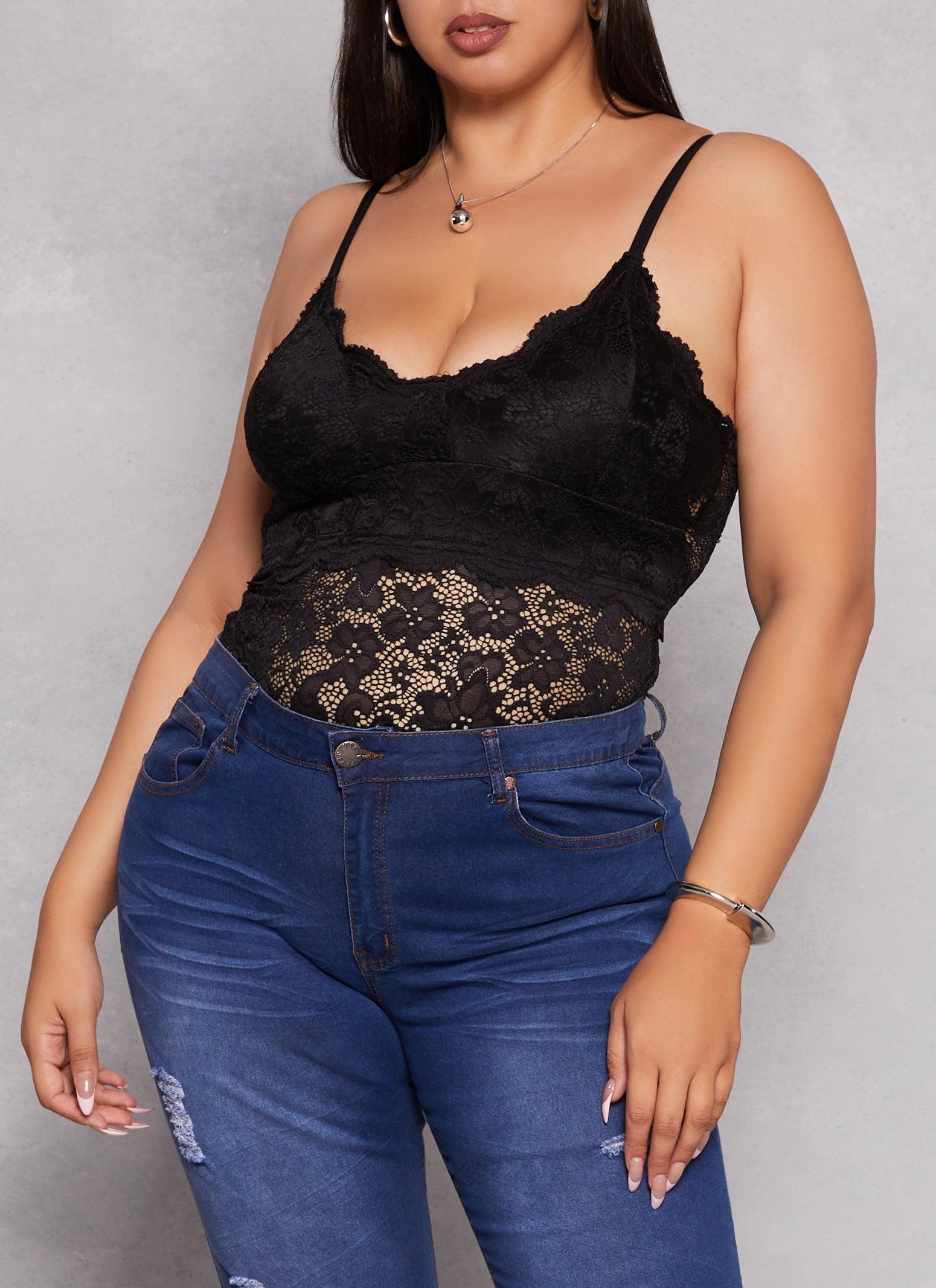 Womens Plus Size Scalloped Lace Plunge Cami Product Image