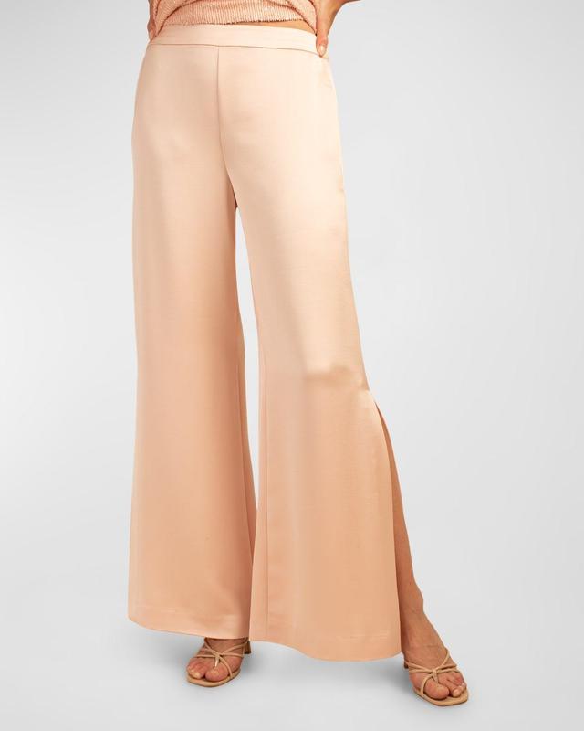 Sunset Satin Wide-Leg Pants with Split Hem Product Image