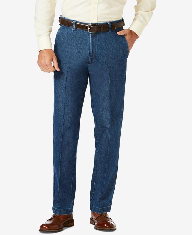 Haggar Mens Stretch Denim Classic-Fit Flat Front Pants Product Image