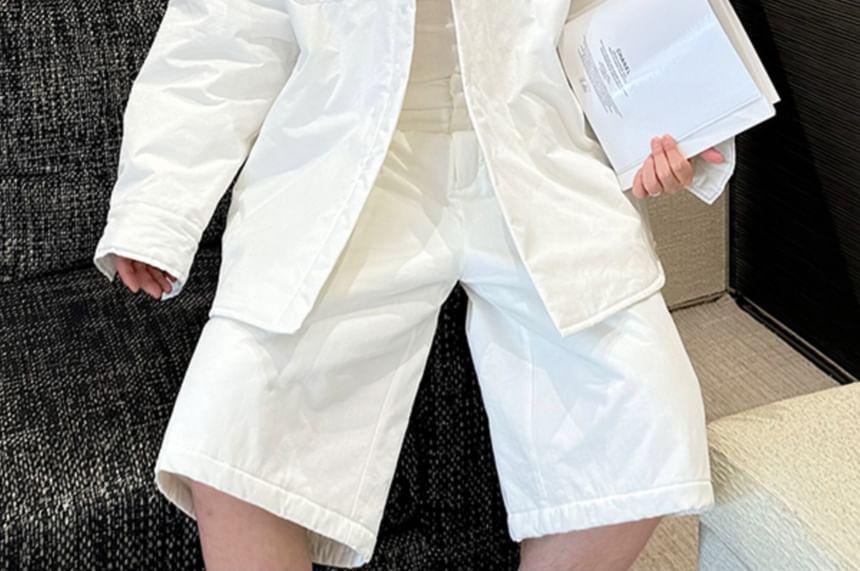 Set: Plain Zip Jacket + High Waist Shorts Product Image