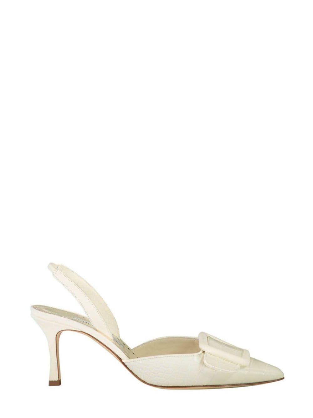 MANOLO BLAHNIK 70mm Maysli Slingback Pumps In Dark Cream Product Image