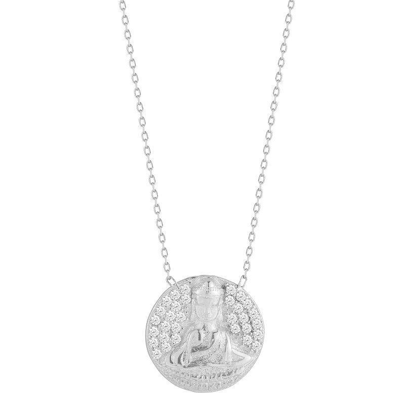 Sunkissed Sterling Sterling Silver Cubic Zirconia Buddha Medallion Necklace, Womens Gold Product Image