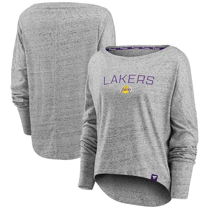 Womens Fanatics Heathered Gray Los Angeles Lakers Nostalgia Off-The-Shoulder Long Sleeve T-shirt Product Image