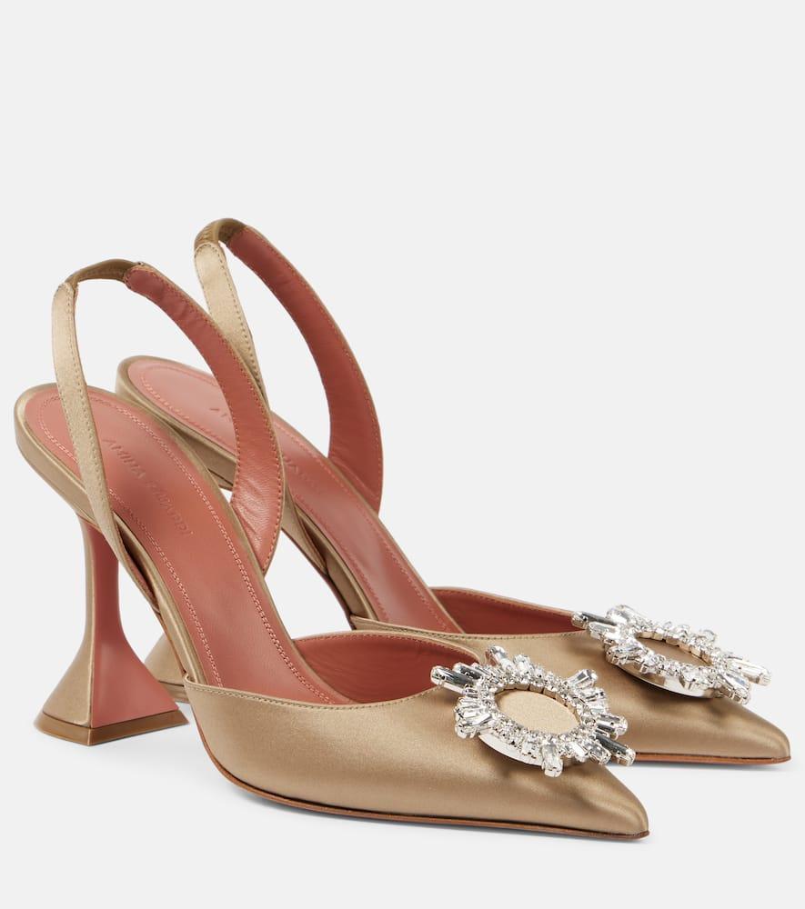 95mm Begum Satin Slingback Pumps In Khaki Product Image