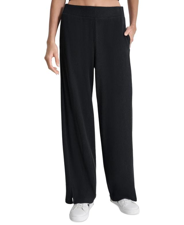 Dkny Womens Brushed Rib-Knit Straight-Leg Pants Product Image