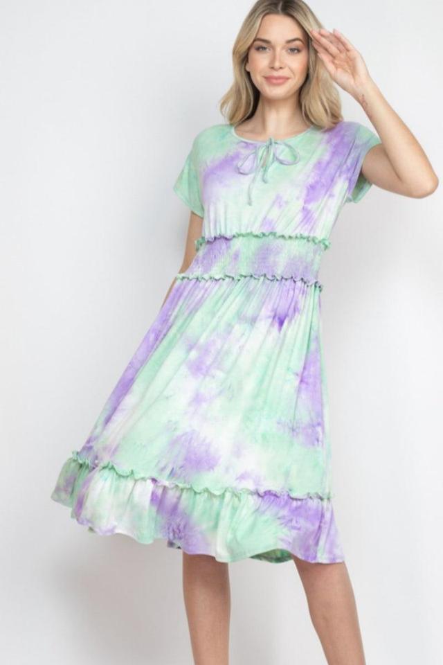 Lilac Tie-dye smocked waist Dress Product Image