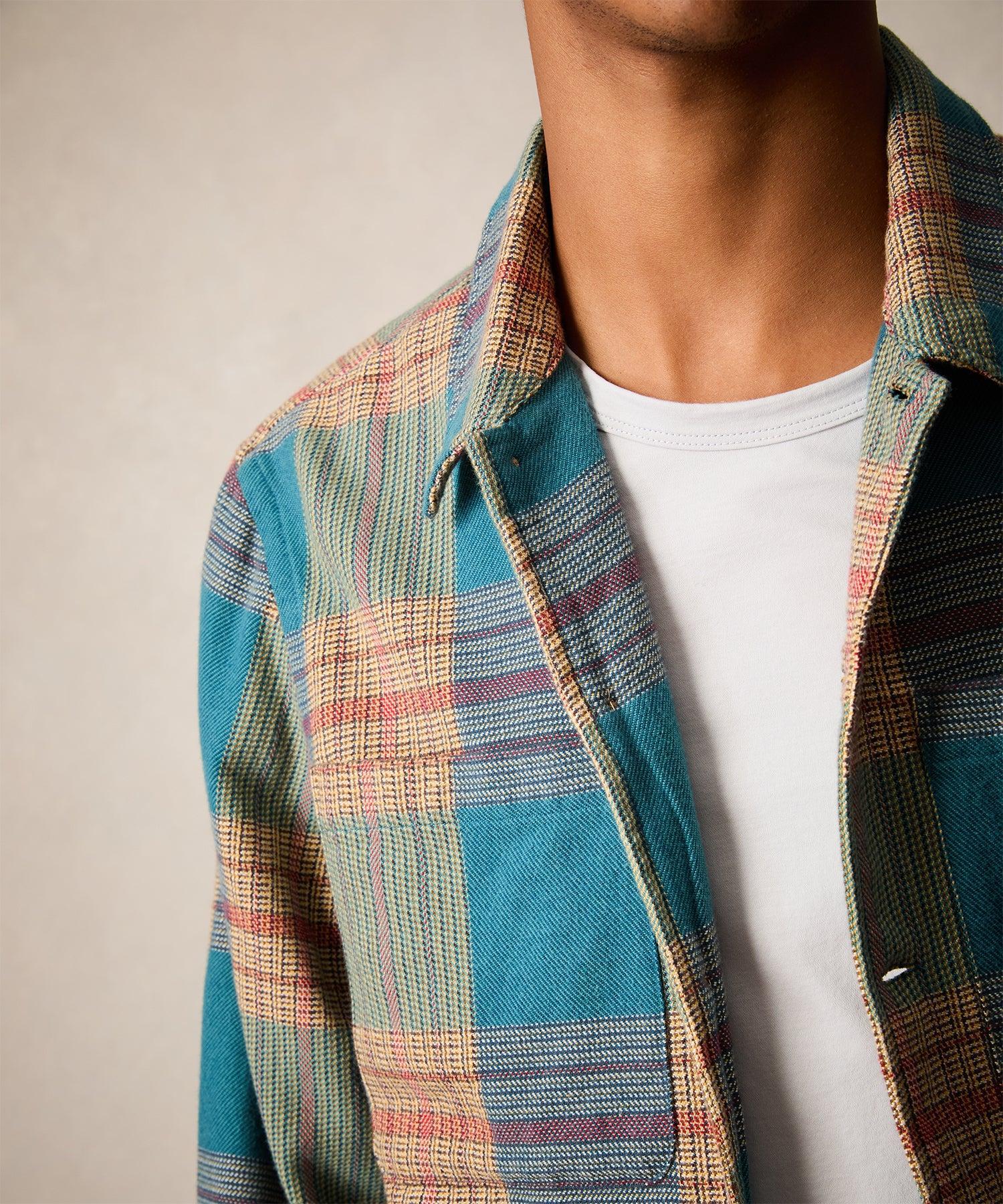 Relaxed Plaid Flannel Overshirt in Light Blue Product Image