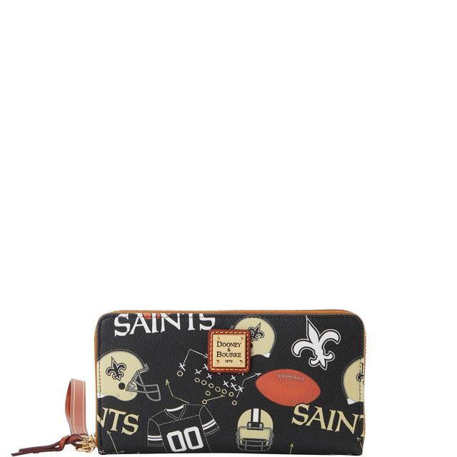 Dooney & Bourke Womens NFL Saints Large Zip Around Coated Cotton Wristlet in Black Product Image