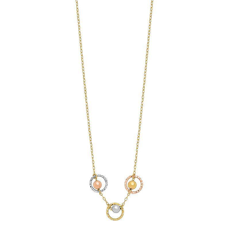 14k Gold Tri-Tone Polished 3 Circle Bead Necklace, Womens 14k  Tone Product Image