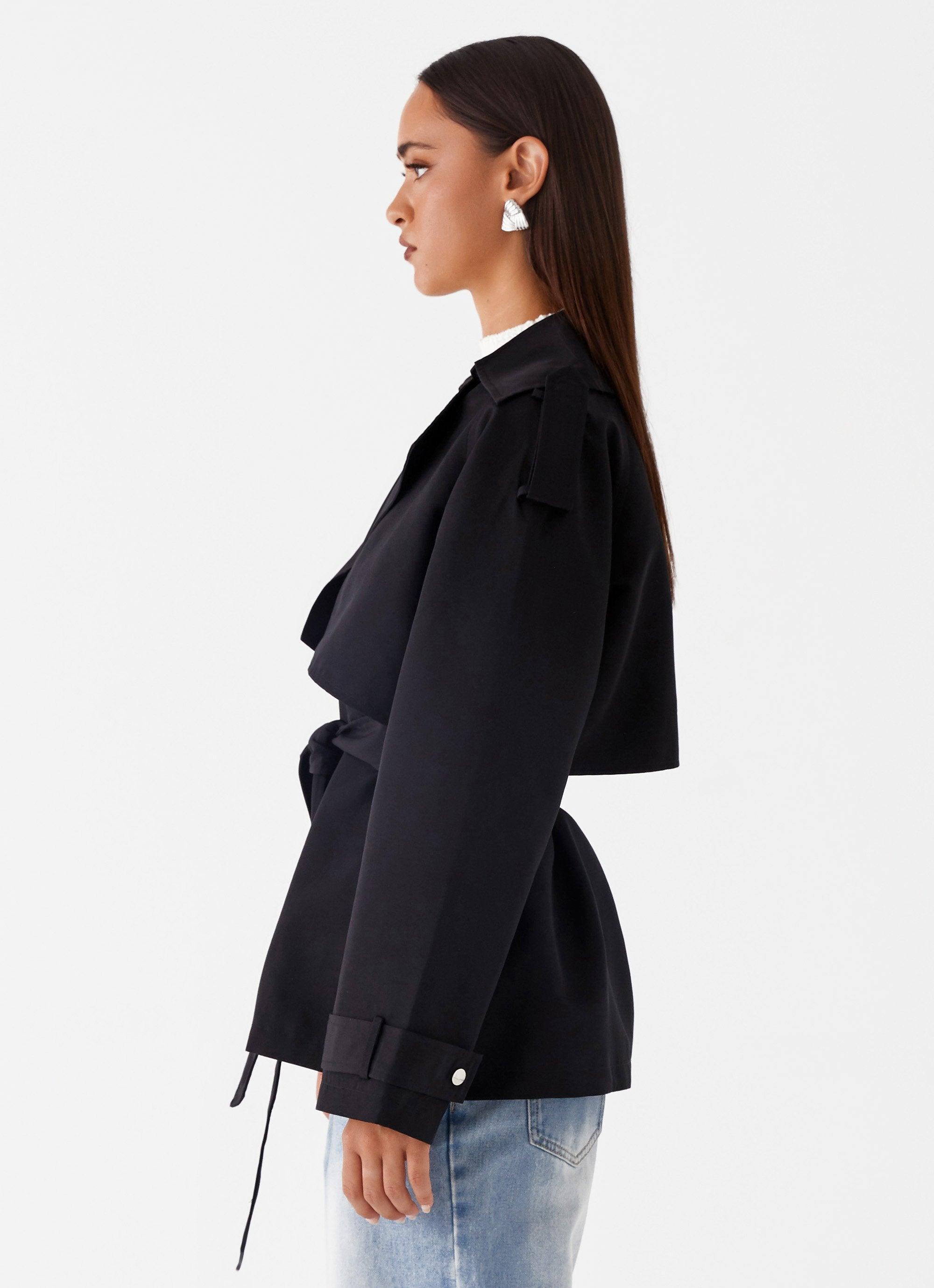 Ace Of Spades Cropped Trench Coat - Black Product Image