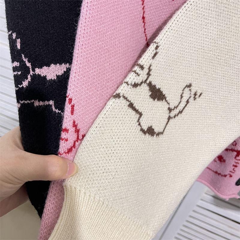 Drop-Shoulder Cat Print Cardigan Product Image