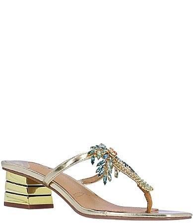 J. Renee Palmy Metallic Rhinestone Palm Tree Thong Sandals Product Image