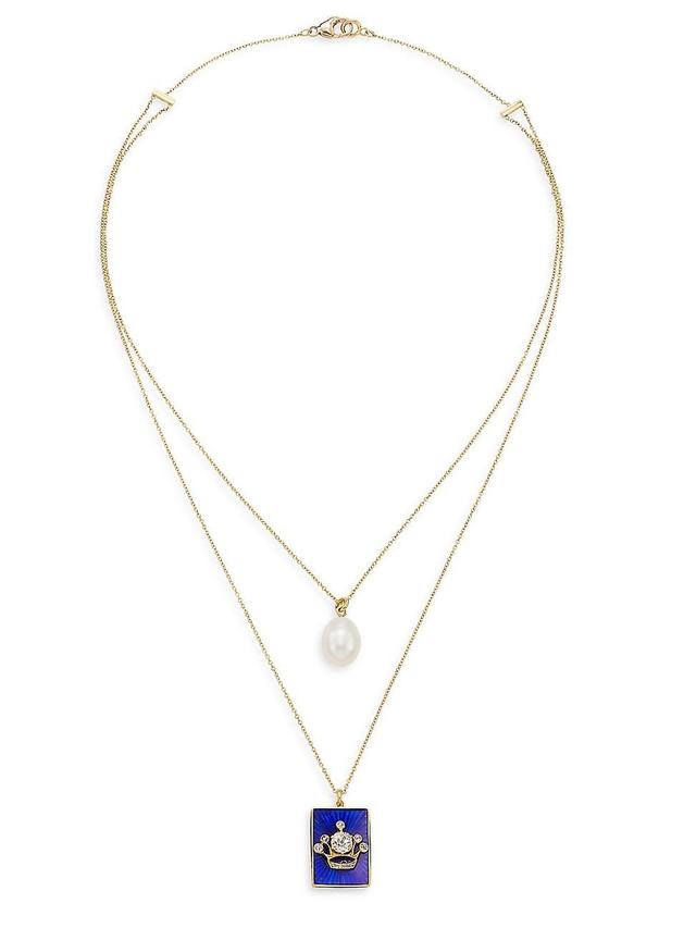 Womens 18K Yellow Gold, 13MM Cultured Freshwater Pearl, & 0.6 TCW Diamond Layered Necklace Product Image