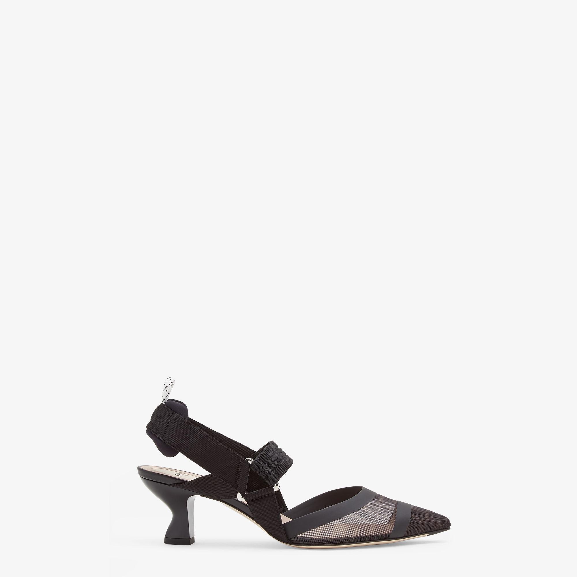 ColibrìBlack leather and mesh slingbacks with medium heel Product Image