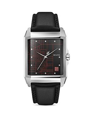 Men's Bulova Frank Lloyd Wright Black Leather Strap Watch with Rectangular Dial (Model: 96A223) Product Image