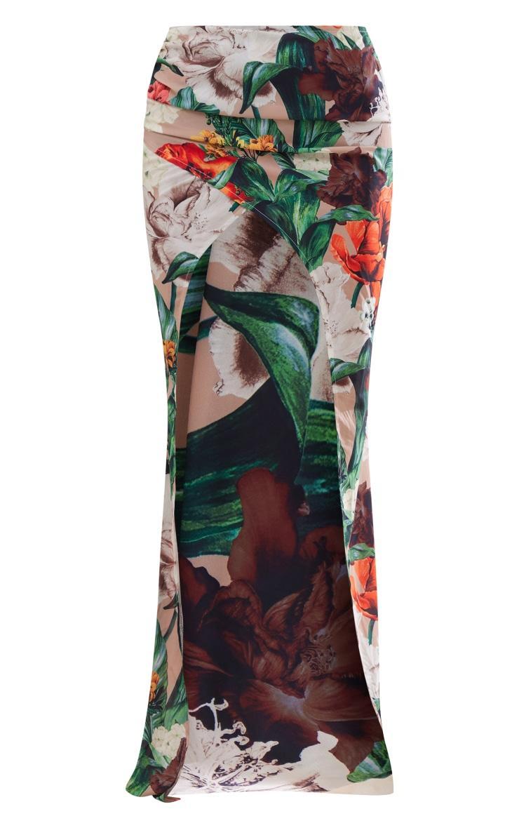 Multi Floral Ruched Maxi Skirt Product Image