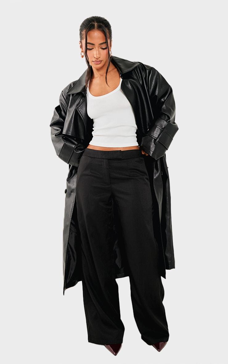 Petite Black Faux Leather Trench Coat product image